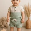 Müslin Şortlu 2 li Erkek Bebek Takım % 100 Pamuk