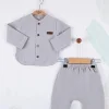 Oval Kesim 5 Düğmeli Müslin Kumaş 2li Erkek Bebek Takımı
