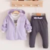 Prences Nakışlı Kapişonlu 3lü % 100 Pamuk Kız Bebek Takımı