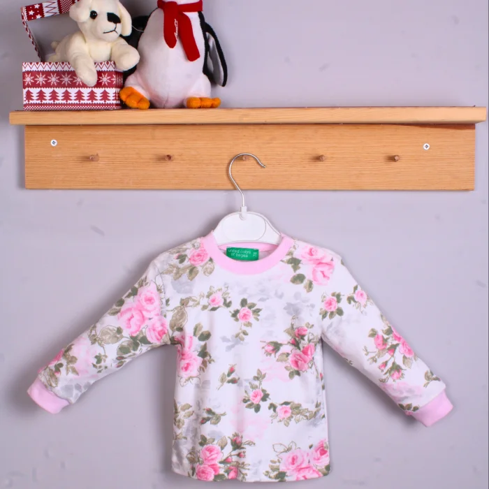 Büyük Çiçek Desenli Kız Bebek Eşofman Takımı %100 Pamuk