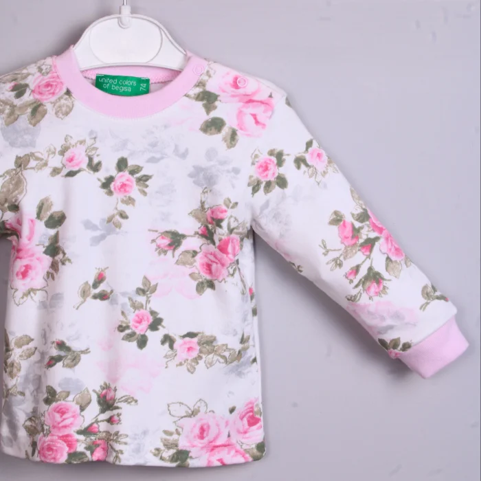 Büyük Çiçek Desenli Kız Bebek Eşofman Takımı %100 Pamuk