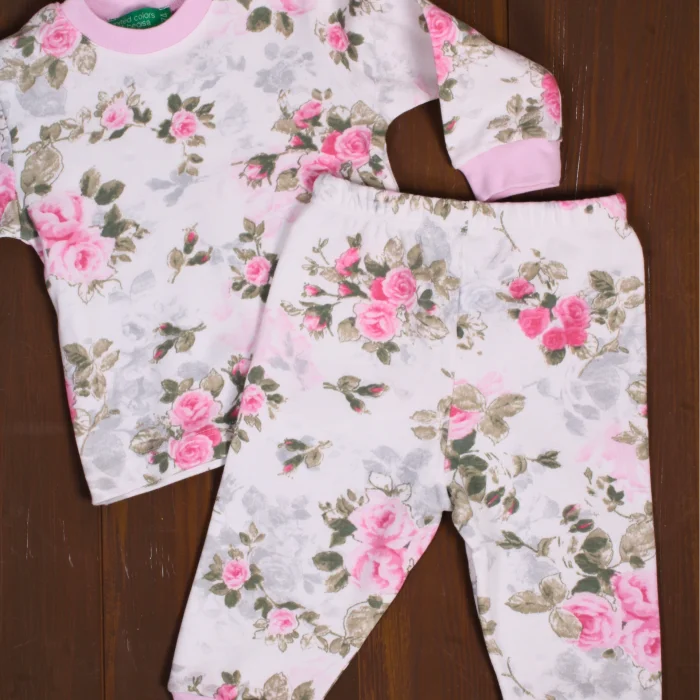 Büyük Çiçek Desenli Kız Bebek Eşofman Takımı %100 Pamuk