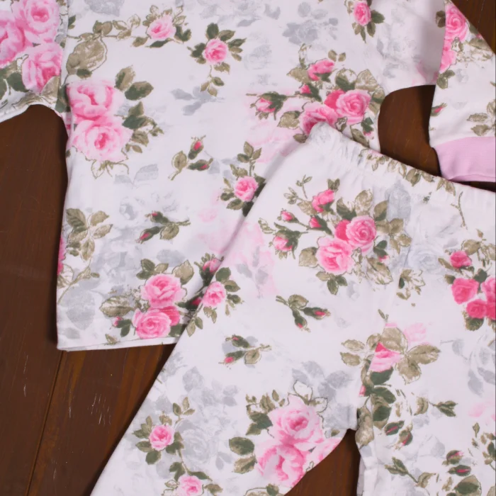 Büyük Çiçek Desenli Kız Bebek Eşofman Takımı %100 Pamuk