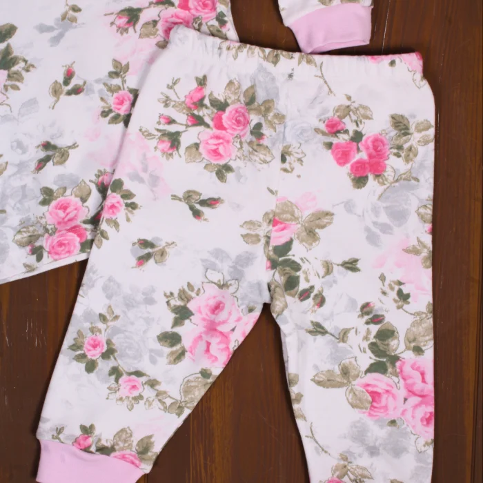 Büyük Çiçek Desenli Kız Bebek Eşofman Takımı %100 Pamuk