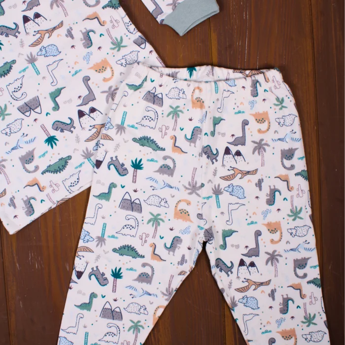 Dinazor Desenli Erkek Bebek Eşofman Takımı %100 Pamuk