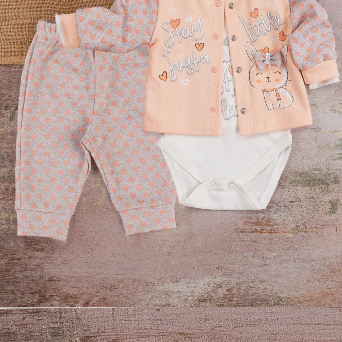 Stay Little Puan Desenli 3lü Hırkalı Kız Bebek Takım