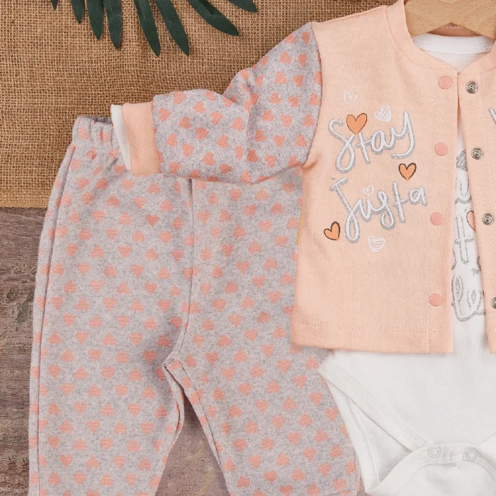 Stay Little Puan Desenli 3lü Hırkalı Kız Bebek Takım