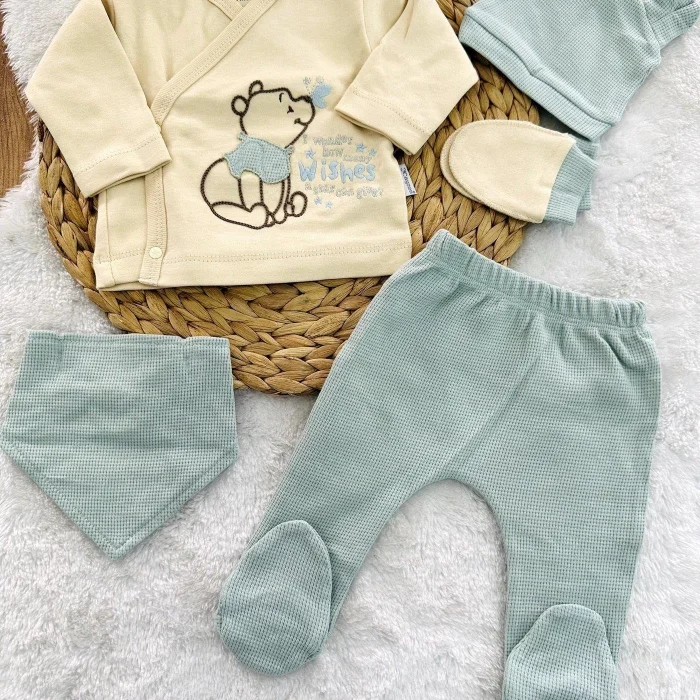 Waffle Natural % 100 Pamuk 5li Erkek Bebek Hastane Çıkış Seti