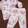 Büyük Çiçek Desenli Kız Bebek Eşofman Takımı %100 Pamuk