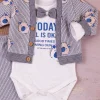 Papyonlu Bear Çizgili Model Ceketli 3lü Erkek Bebek Takımı