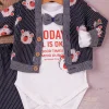 Papyonlu Bear Çizgili Model Ceketli 3lü Erkek Bebek Takımı
