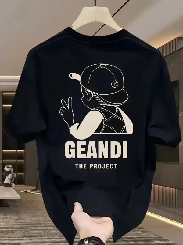 Geniş Kesim Pamuklu Tişört - GANDHI The Project Baskılı, Siyah, Rahat Kesim, Kısa Kollu, Günlük Kıyafet, Her Gün Giyilebilecek Tişört- Siyah