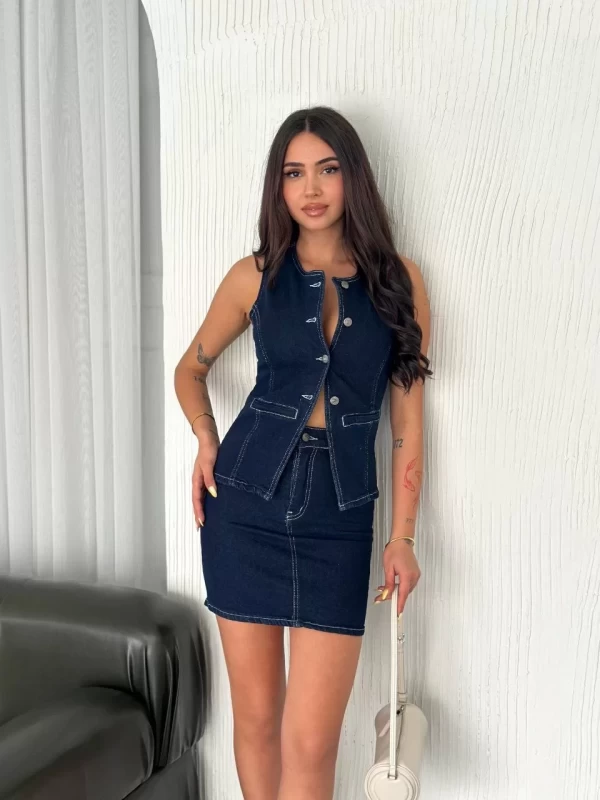 Kot Jeans Etekli ikili Takım - Lacivert