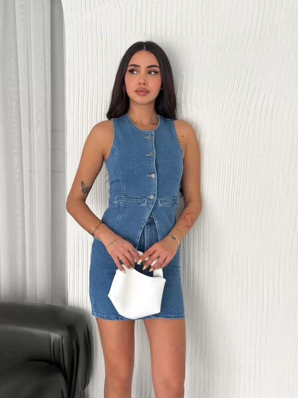 Kot Jeans Etekli ikili Takım - Mavi