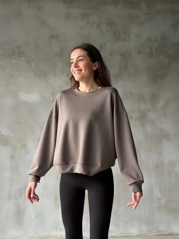 Osy Modal Yumuşak dokulu Kumaş Bisiklet Yaka Oversize Sweatshirt - Gri