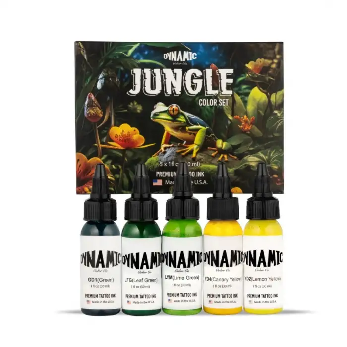 DYNAMIC- JUNGLE SET Yeşil ve Sarı Tonlar Dövme Boyası Seti 5x1oz/30ml