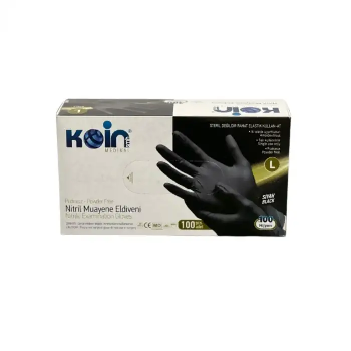 Koin Siyah Nitril Muayene Eldiveni - Large (100 Adet)