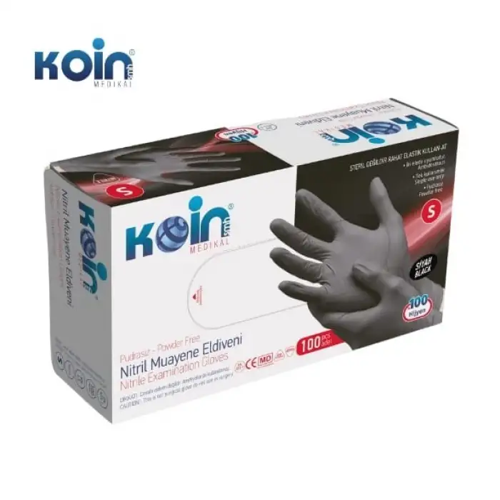 Koin Siyah Nitril Muayene Eldiveni - Small (100 Adet)