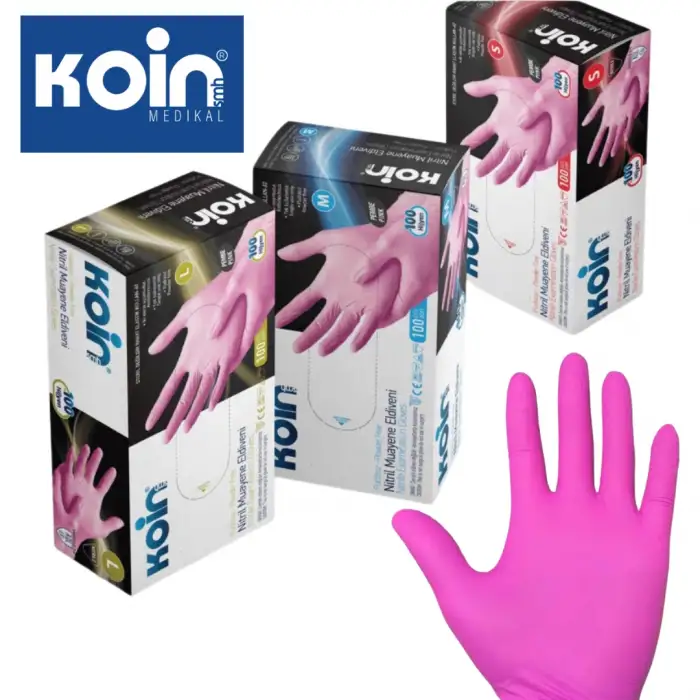 Koin Pembe Nitril Muayene Eldiveni - Small (100 Adet)