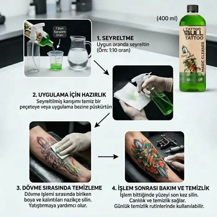 Tattoobull Magic Cleaner Temizleme Solüsyonu 400 ml (Green Soap)