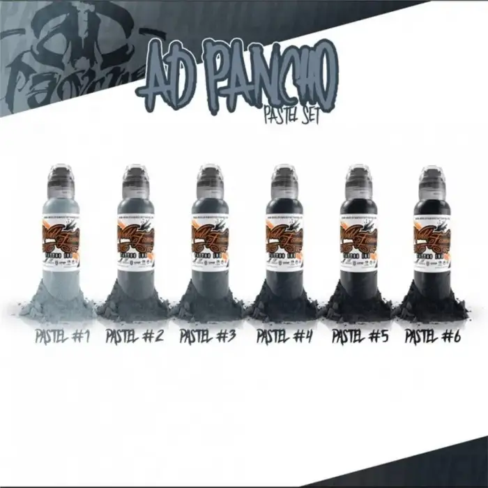 A.D Pancho Pastel Greys 6lı Set - World Famous Ink Dövme Boyası - 1oz/30ml