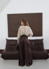 Saten Yüzeyli Dökümlü Pantolon Kahve