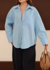 Klasik Kesim Saf Pamuk Poplin Gömlek Mavi
