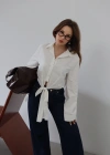 Önden Bağlamalı Crop Pamuk Gömlek Beyaz