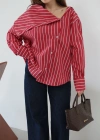 Bahriye Yaka Çizgili Gömlek Kırmızı