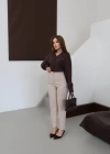 Önü Flatolu Kumaş Pantolon Bej