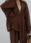 Bağlamalı Kimono Pantolon Modal Takım Kahve