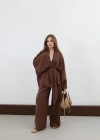 Bağlamalı Kimono Pantolon Modal Takım Kahve