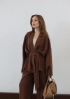 Bağlamalı Kimono Pantolon Modal Takım Kahve