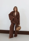 Bağlamalı Kimono Pantolon Modal Takım Kahve