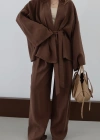 Bağlamalı Kimono Pantolon Modal Takım Kahve
