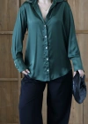V Yaka Premium Saten Gömlek Koyu Yeşil