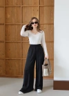 Beli Lastikli Dökümlü Geniş Paça Pantolon Siyah