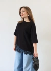 Eteği Dantelli T-shirt Siyah