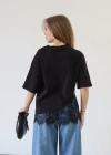 Eteği Dantelli T-shirt Siyah