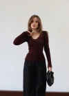 Yakası Dantelli İnce Bluz Bordo