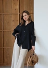 Dökümlü Oversize Modal Gömlek Siyah