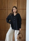 Dökümlü Oversize Modal Gömlek Siyah