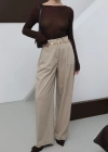Yüksek Bel Geniş Paça Palazzo Pantolon Taş