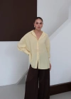 Dökümlü Oversize Modal Gömlek Sarı