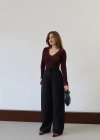 Yüksek Bel Geniş Paça Palazzo Pantolon Siyah