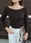 Geniş Yakalı Bluz Kahve