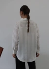 Dokulu Çizgili Viskon Gömlek Beyaz