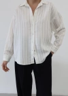 Dokulu Çizgili Viskon Gömlek Beyaz