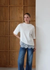 Eteği Dantelli T-shirt Beyaz