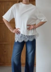 Eteği Dantelli T-shirt Beyaz
